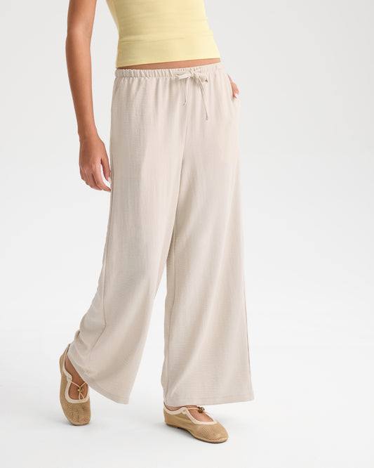 Linen-Like Drawstring Wide Leg Pants