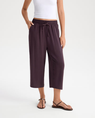 Linen-Like Drawstring Capri Pants