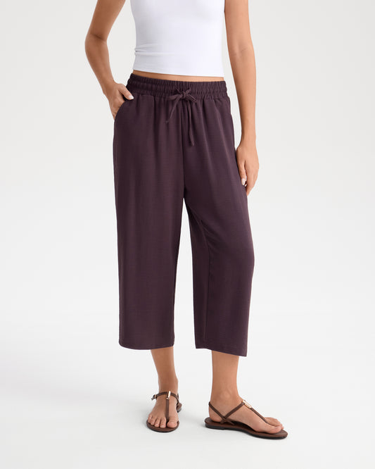 Linen-Like Drawstring Capri Pants
