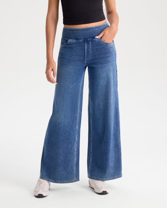 High Waist Stretch Wide Leg Jeans - Regular