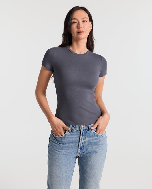 Ribbed Crew Neck Fitted T-Shirt