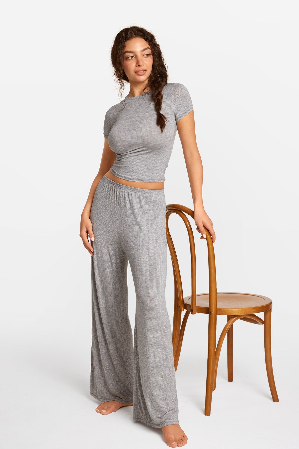 SOULVOR Wide Leg Casual Pants Moon Heather Grey