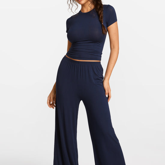 SOULVOR Wide Leg Casual Pants Deep Ocean Blue