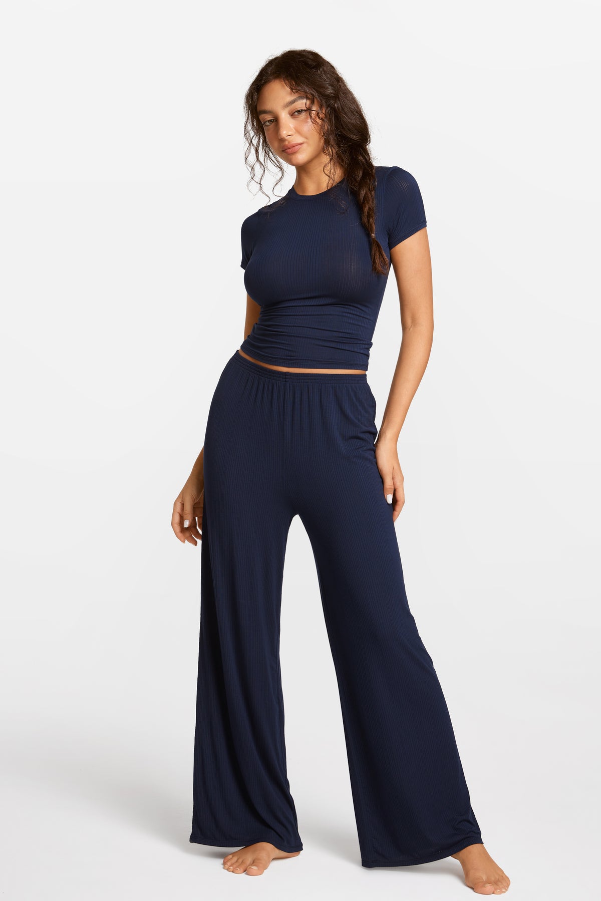 SOULVOR Wide Leg Casual Pants Deep Ocean Blue