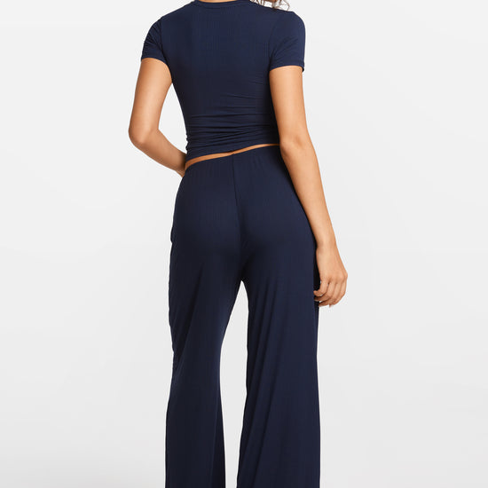 SOULVOR Wide Leg Casual Pants Deep Ocean Blue