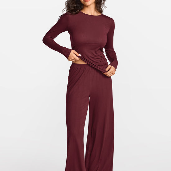 SOULVOR Wide Leg Casual Pants Rum Raisin