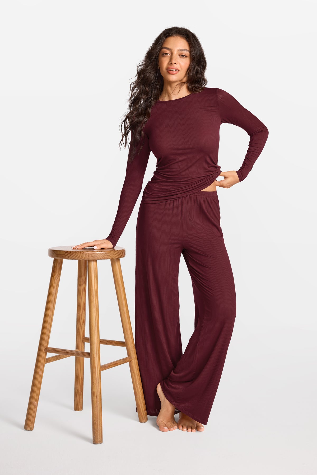 SOULVOR Wide Leg Casual Pants Rum Raisin