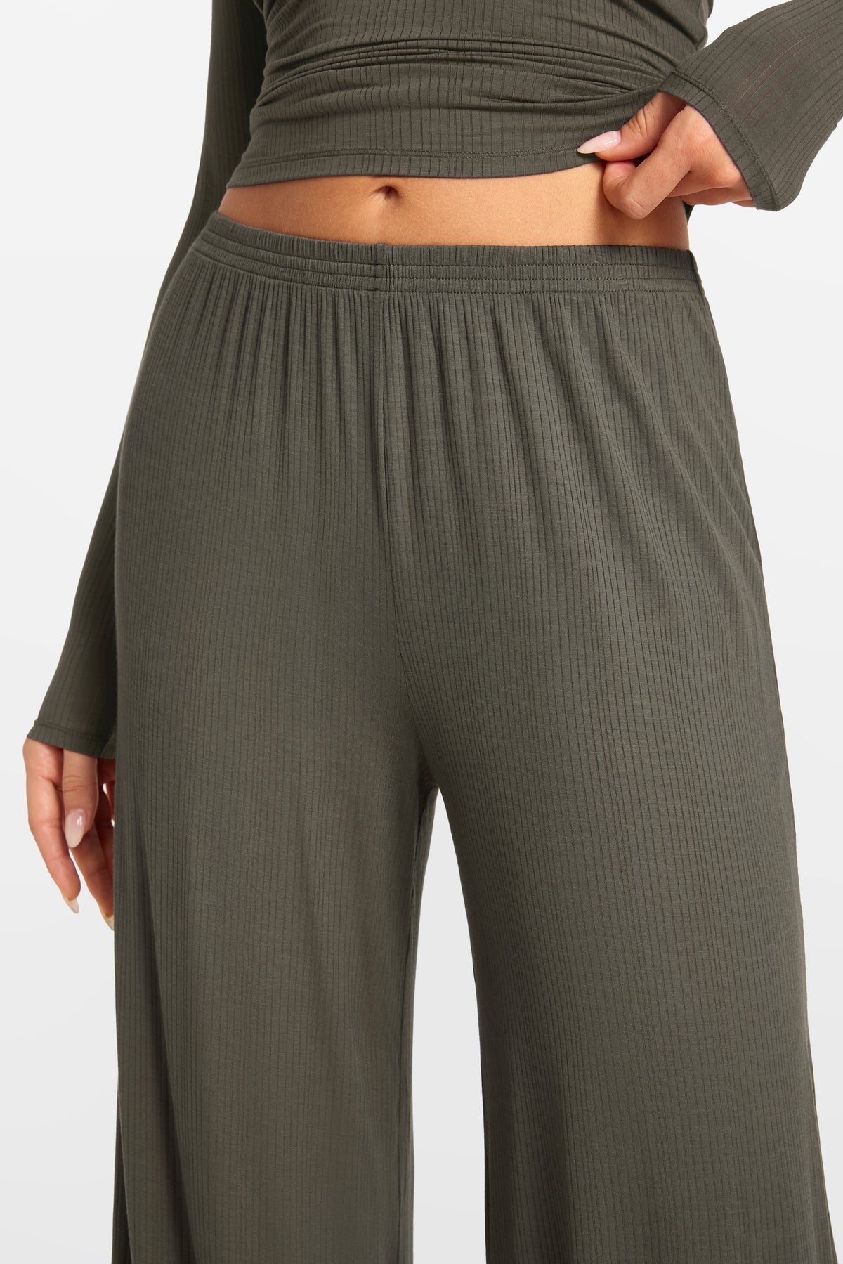 SOULVOR Wide Leg Casual Pants Deep Moss Green