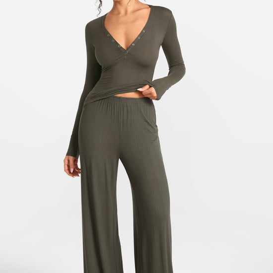 SOULVOR Wide Leg Casual Pants Deep Moss Green